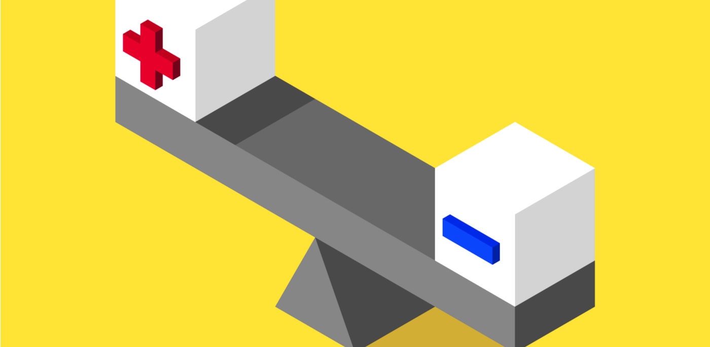 A weighing scale with pros on one side and cons on the other depicting ERP SaaS subscriptions vs. perpetual software license models.